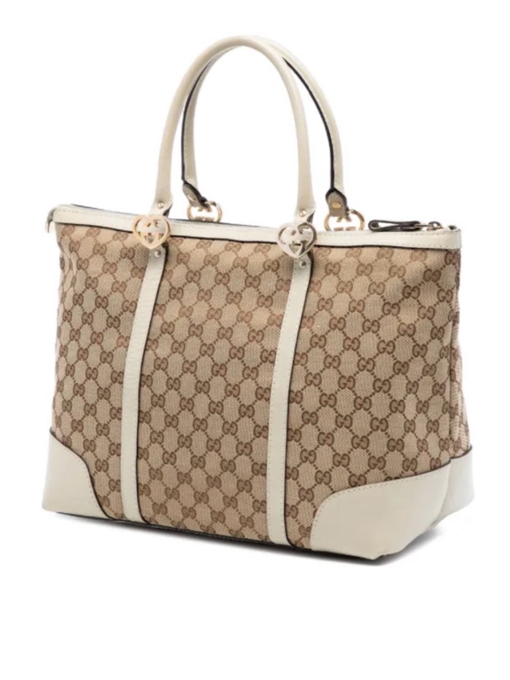 Gucci White GG Canvas Leather Lovely Tote Bag.